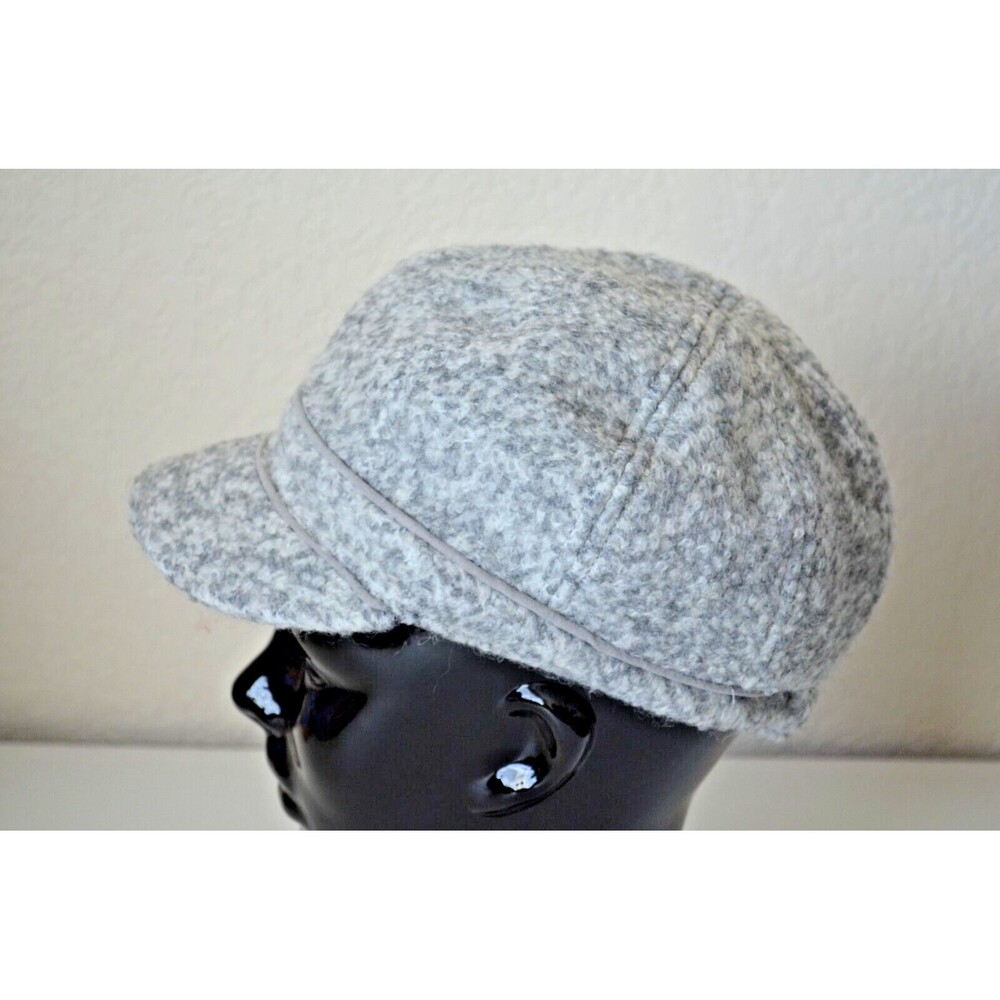 AUGUST Womens Boucle Knit Newsboy Cap Hat Wool Blend Gray Ivory Lined OSFM